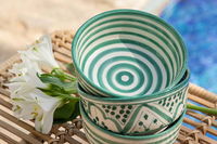 Ceramic Bowl Green Striped