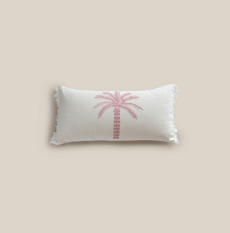 Off White Cushion with Blush Palm