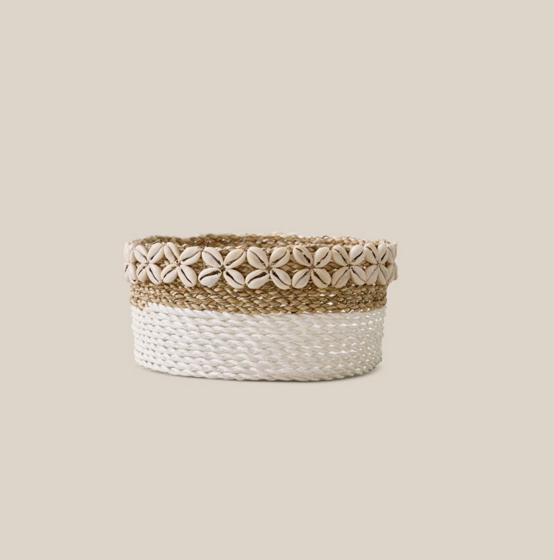 white basket with shell large