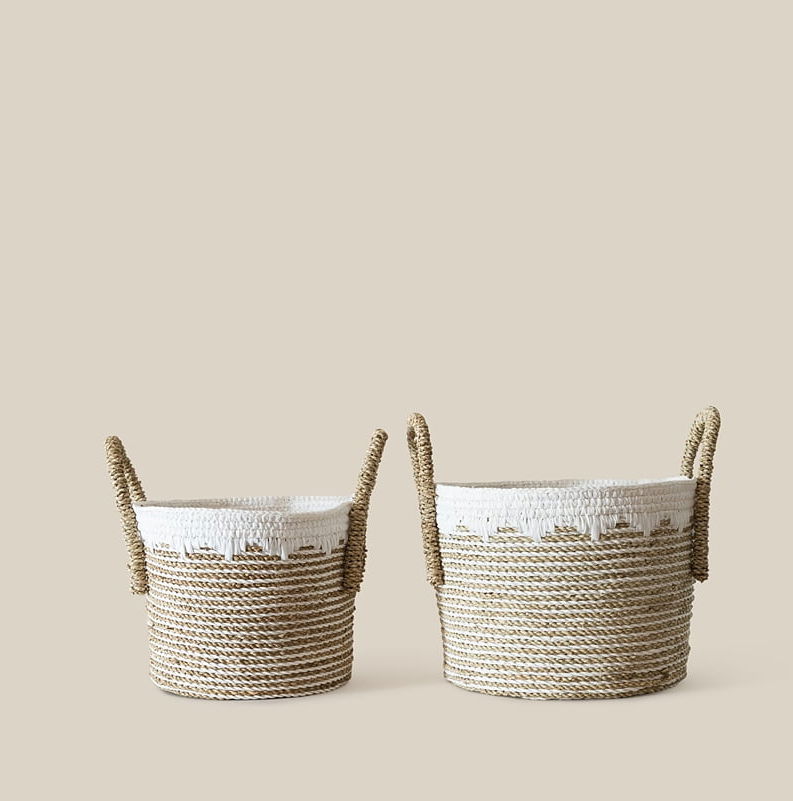 basket natural with macrame 2 pieces